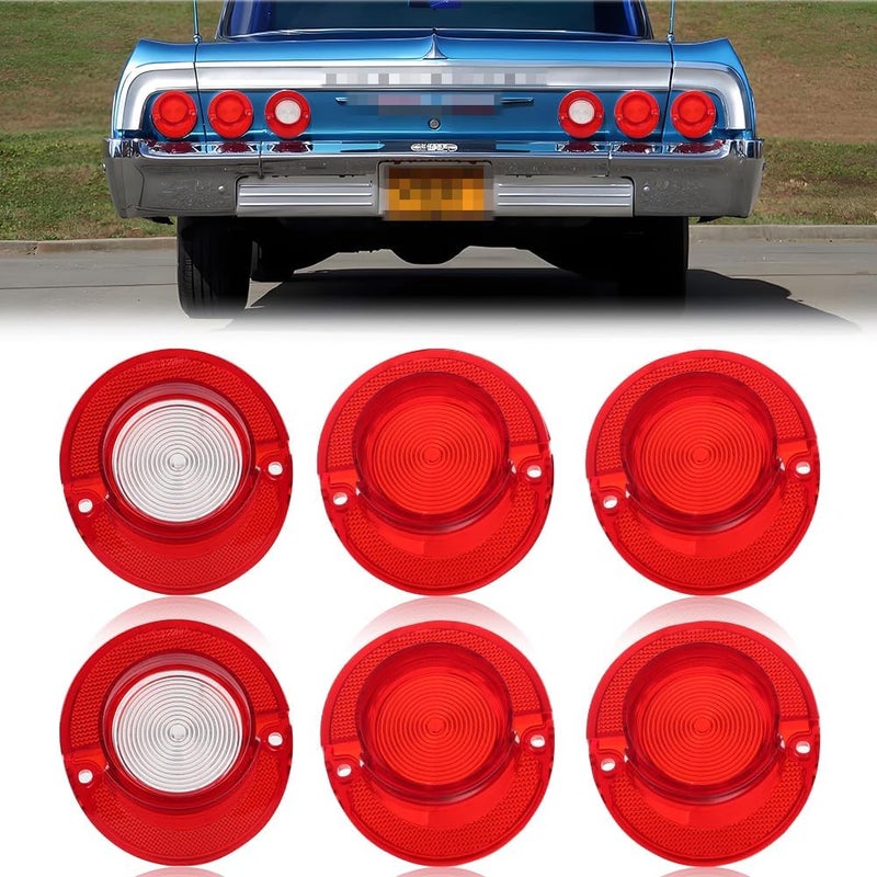 MOTRUM Tail Light Lens Compatible with Chevy Impala 1964, [DOT] [IP67 Waterproof] Tail Lamp Lens (Left + Right), Replace OEM #MO-3237, 6 PCS, Red Lens - Image 1